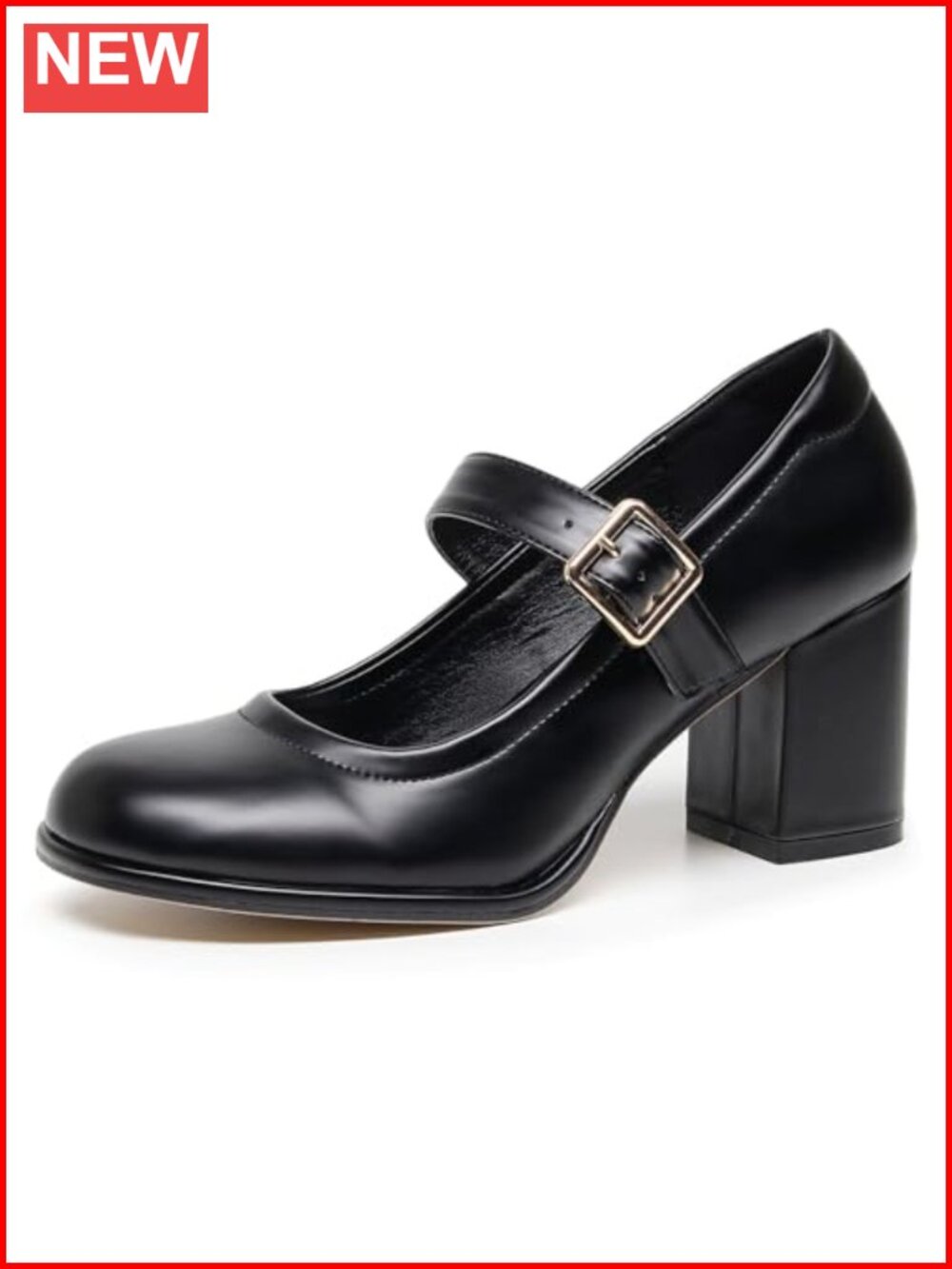 Mary Jane Pump Chunky Heel Adjustable Buckle Padded Insole Round Toe